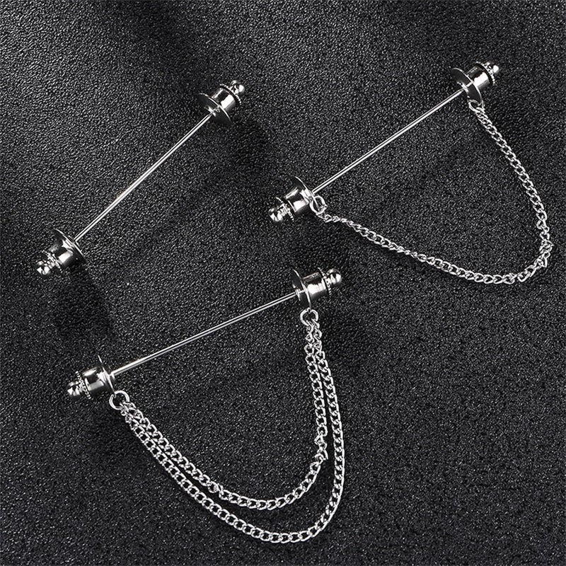 WCRAZYE Chain Lapel Pin Collar Bar Tassel Brooch Classic Ball Head Brass Shirt Collar Bar Tie Pins for Men Wedding Business - Image 3